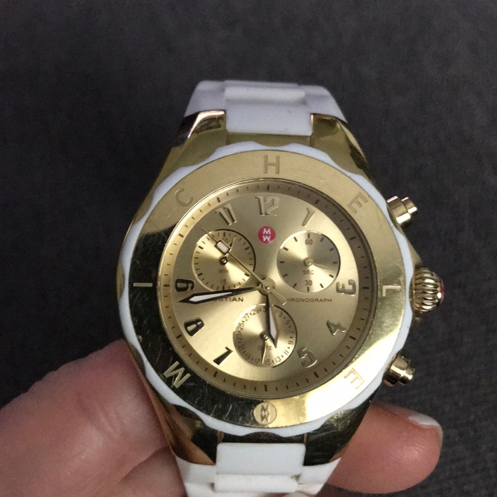 Michele Gold Watch with White Jelly Band
